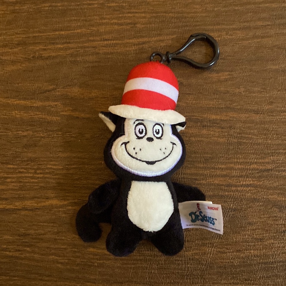 Cat in the Hat Plush Bag Clip 5”x2”